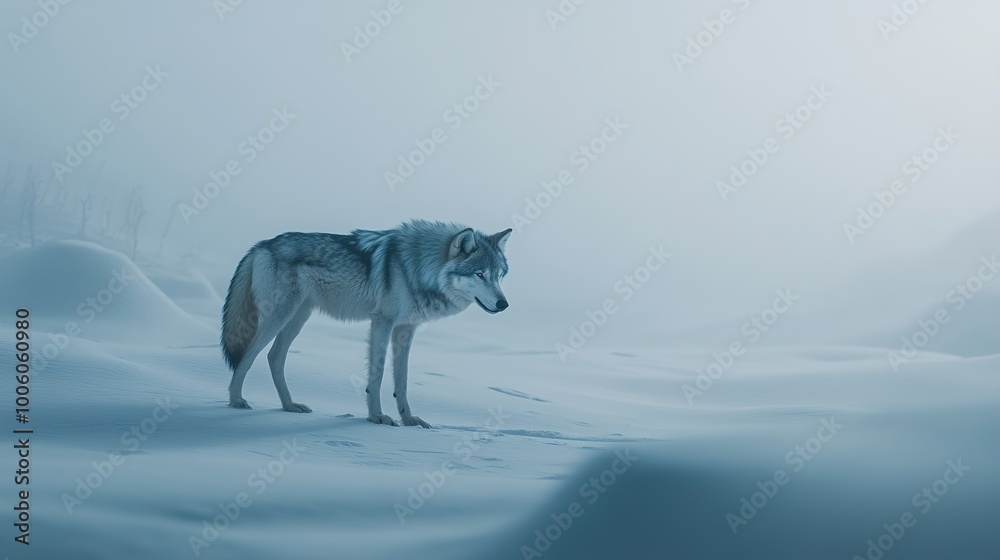 Fototapeta premium Lone Wolf in a Snowy Landscape