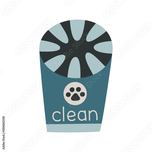 Portable paw washer for dogs with soft silicone bristles for easy cleaning. Vector illustration in flat cartoon style, pet care and grooming accessories. Puppy paws cleaning. Ideal for outdoor walks