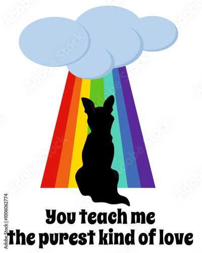 Beloved pet going to the rainbow, kind phrase on the card about a lost dog