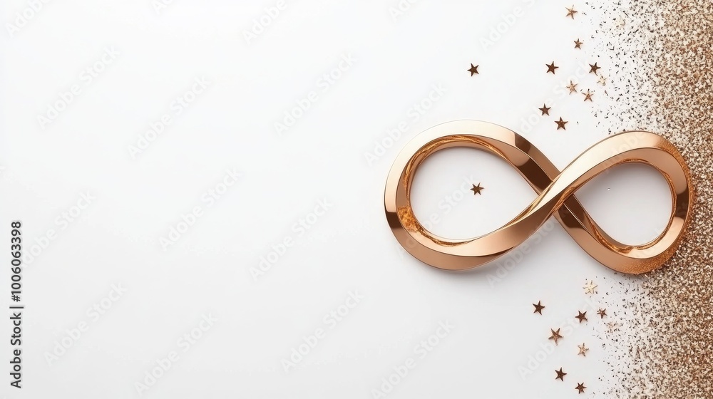 An elegant gold infinity symbol set against a pristine white background An elegant gold infinity symbol set against a pristine white background
