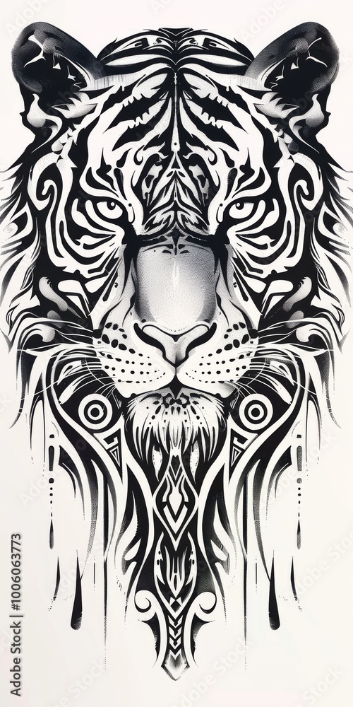 Fototapeta premium Minimalistic tiger head featuring intricate tribal patterns.