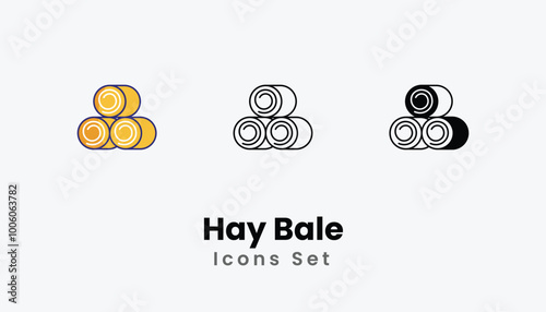 Hay Bale Icons thin line and glyph vector icon stock illustration