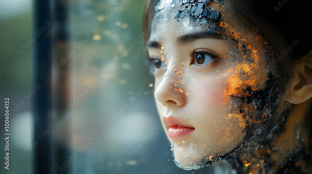 Digital Art with Glowing Circuitry on Face Digital Art with Glowing Circuitry on Face