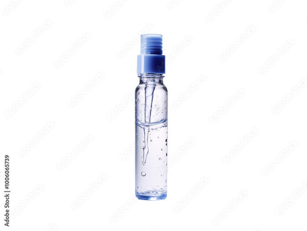 a clear bottle with a blue cap a clear bottle with a blue cap