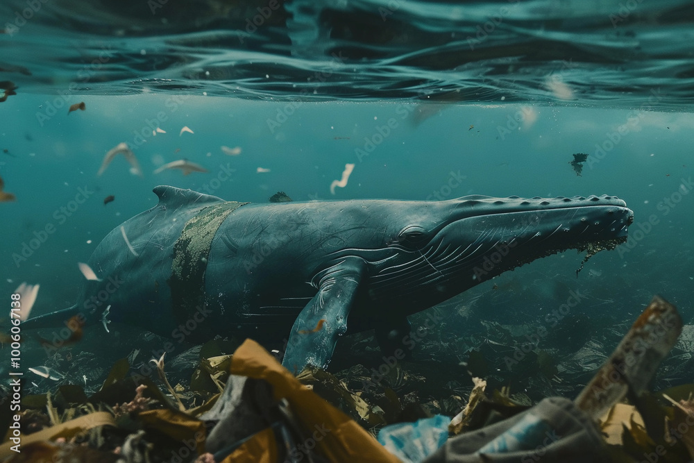 Fototapeta premium Fantastically beautiful majestic huge whale in ocean
