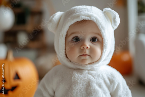 Funny people kids animals wearing halloween ghost costume celebrating, Generative AI