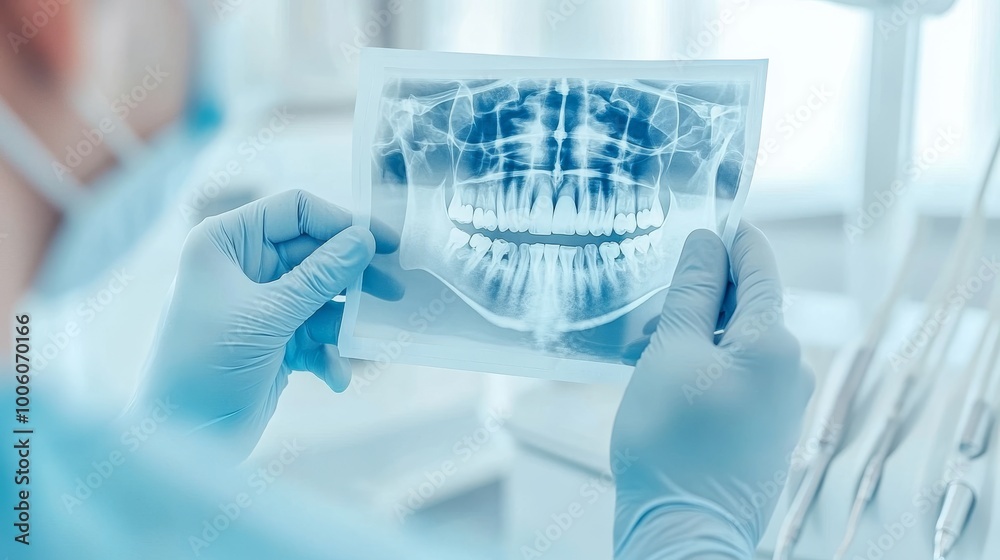 2409_486.a dentist consulting with a patient about oral health while holding dental x-rays, highlighting the importance of patient education in a bright and inviting dental office 2409_486.a dentist consulting with a patient about oral health while holding dental x-rays, highlighting the importance of patient education in a bright and inviting dental office