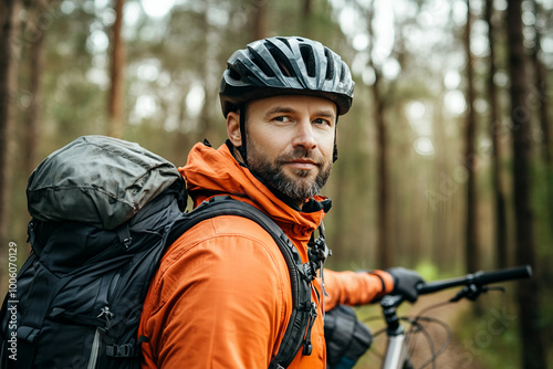 Beautiful autumn landscape with a person on a bicycle generative AI