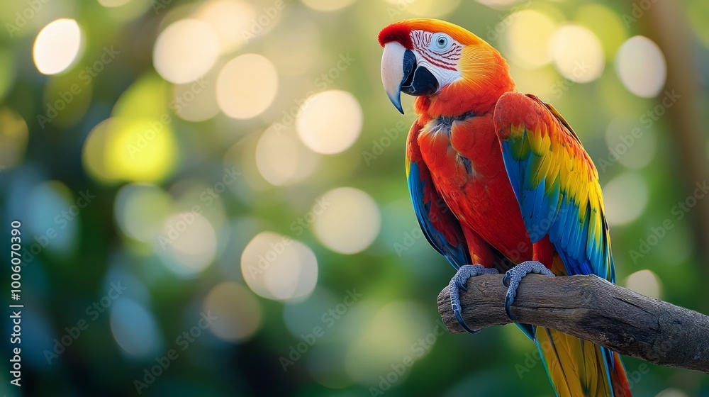 A colorful parrot is perched on a branch A colorful parrot is perched on a branch