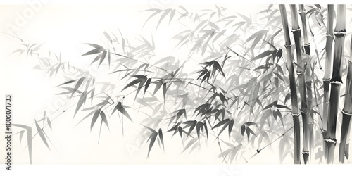 Obraz na płótnie Japanese traditional sumi-e painting, The motif features a still life with a Japanese bamboo grove 