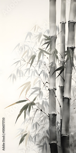 Obraz na płótnie Ink painting with a still life of a bamboo grove  Traditional oriental painting suggests sumi-e, u-sin, go-hua 