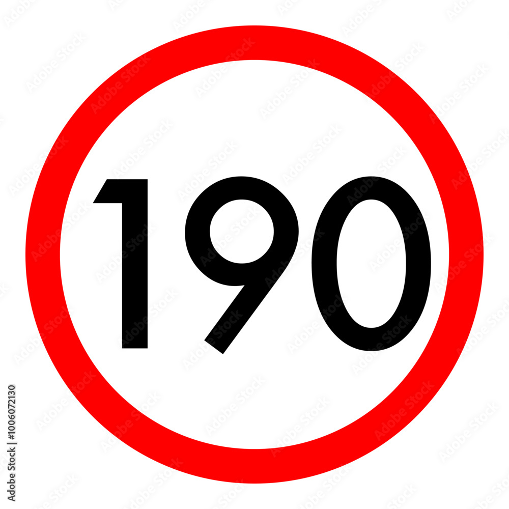 Speed limit 190 round road traffic icon flat design for project vector Speed limit 190 round road traffic icon flat design for project vector