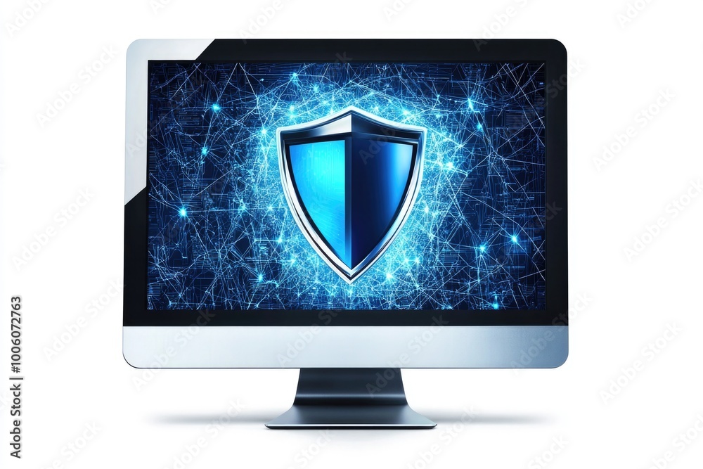 Computer Screen with Blue Shield Computer Screen with Blue Shield