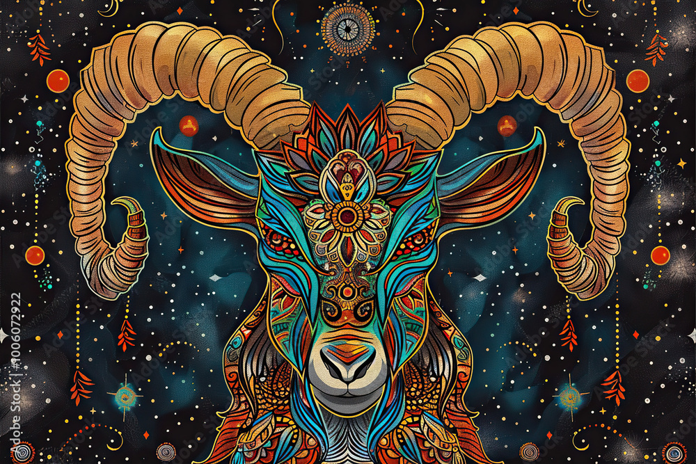 Fototapeta premium Astrological composition with concept of Capricorn zodiac sign symbol