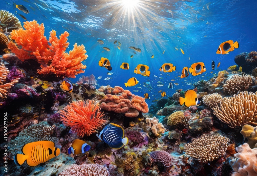 vibrant coral reef teeming colorful fish varieties fascinating aquatic