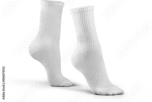 Mockup of high, long white socks 3d rendering, png, side view