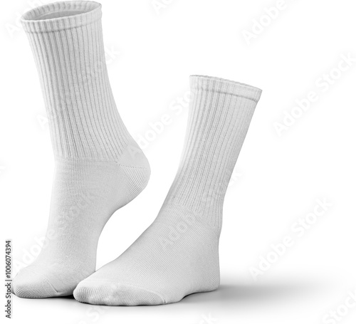 Mockup of high, long white socks 3d rendering, png, side view photo