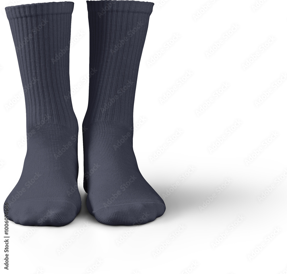 Mockup high, long dark socks 3d rendering, png, front view Mockup high, long dark socks 3d rendering, png, front view