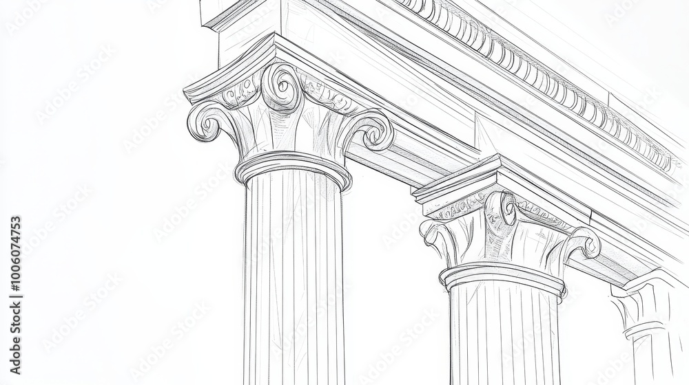 Intricate minimalist drawing of a Greek column in one continuous line, perfect for architectural illustrations or old building elements. Intricate minimalist drawing of a Greek column in one continuous line, perfect for architectural illustrations or old building elements.