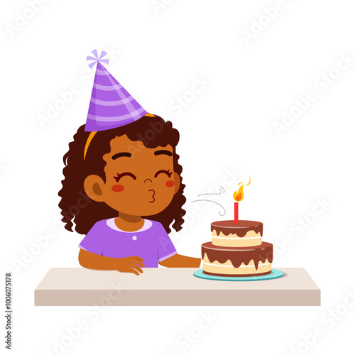 little kid blow candle on birthday party