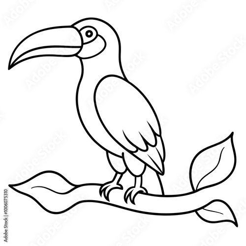 Hornbill Sitting Vector Illustration Capturing Majestic Bird in Tropical Landscape
