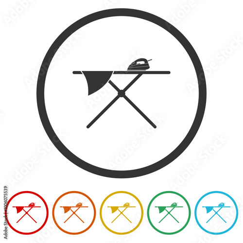 Ironing board icon. Set icons in color circle buttons