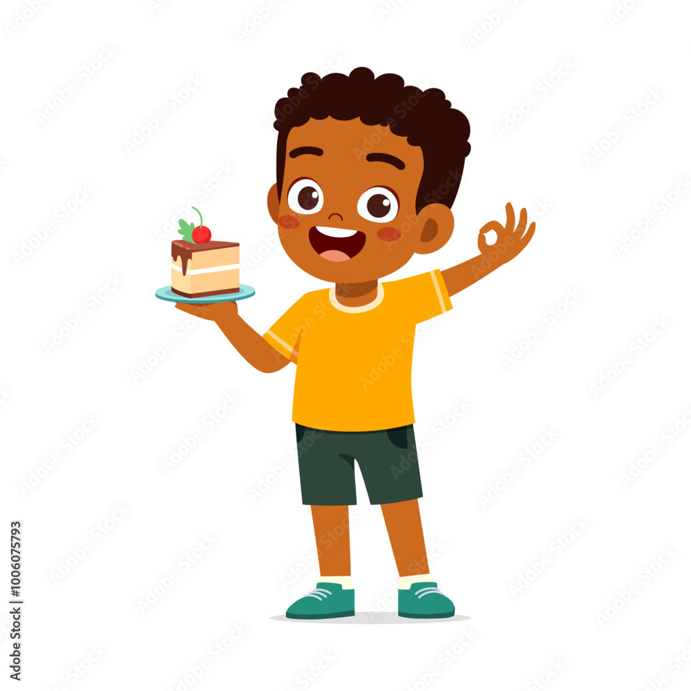 happy cute little kid eat a birthday cake happy cute little kid eat a birthday cake