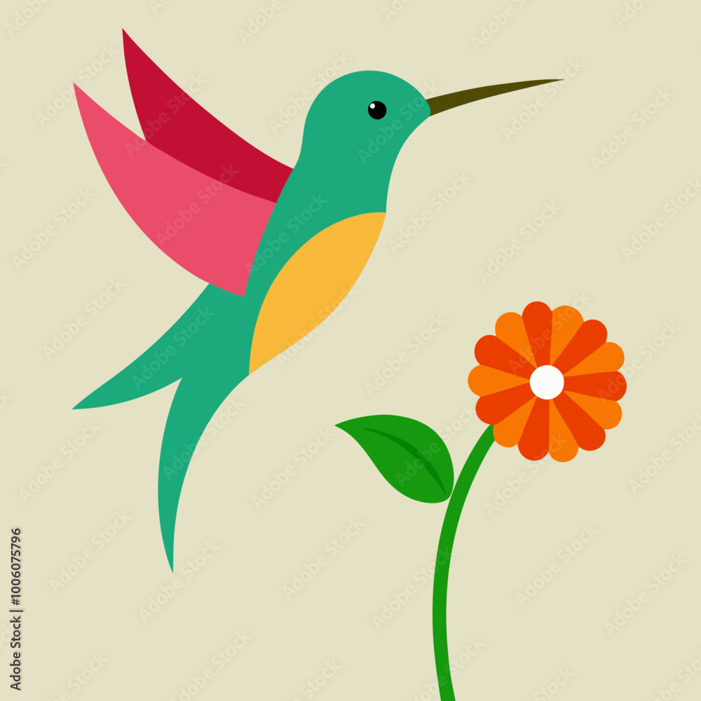 Naklejka premium Dynamic Sunbird Hovering Over Blooming Flower Vector Design 