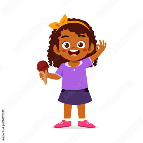 little boy eat sweet ice cream and feel happy