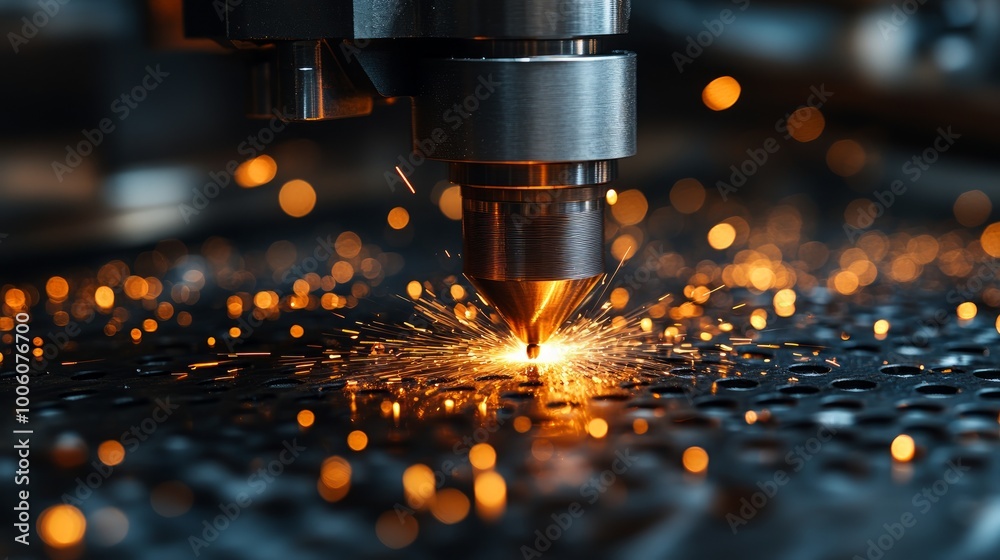Close-up of a laser cutting metal, creating sparks and precision. Close-up of a laser cutting metal, creating sparks and precision.