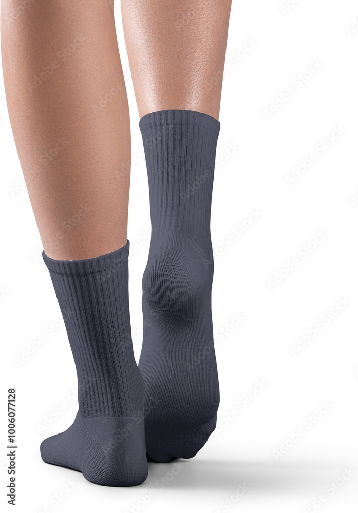 Mockup of high, long dark socks on women's legs, png, back view Mockup of high, long dark socks on women's legs, png, back view