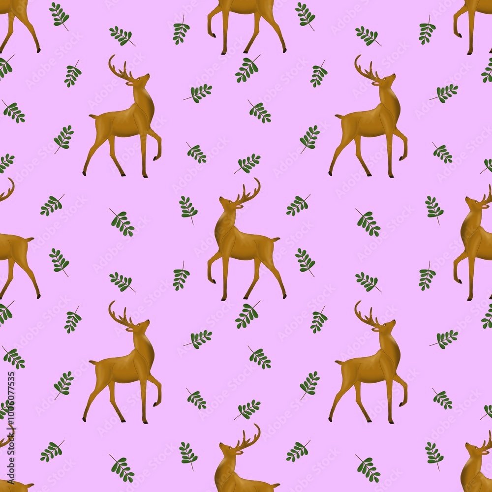 Seamless pattern with deer and leaves for use in various designs Seamless pattern with deer and leaves for use in various designs