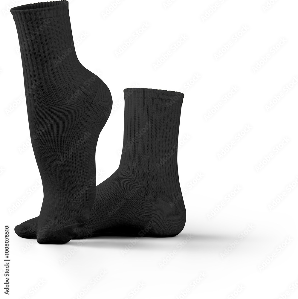 Mockup of medium black socks 3D rendering, png Mockup of medium black socks 3D rendering, png