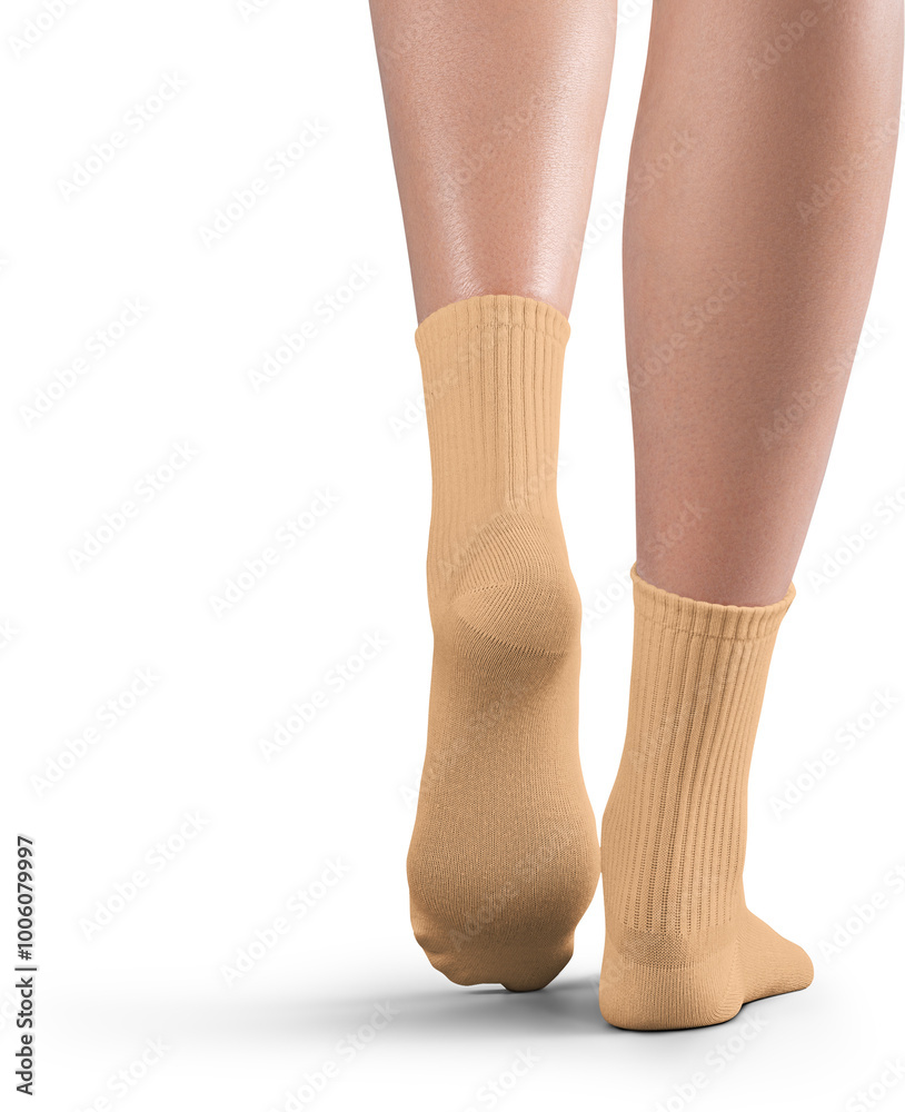 Mockup of medium tan, nude, beige socks on women's legs, png Mockup of medium tan, nude, beige socks on women's legs, png