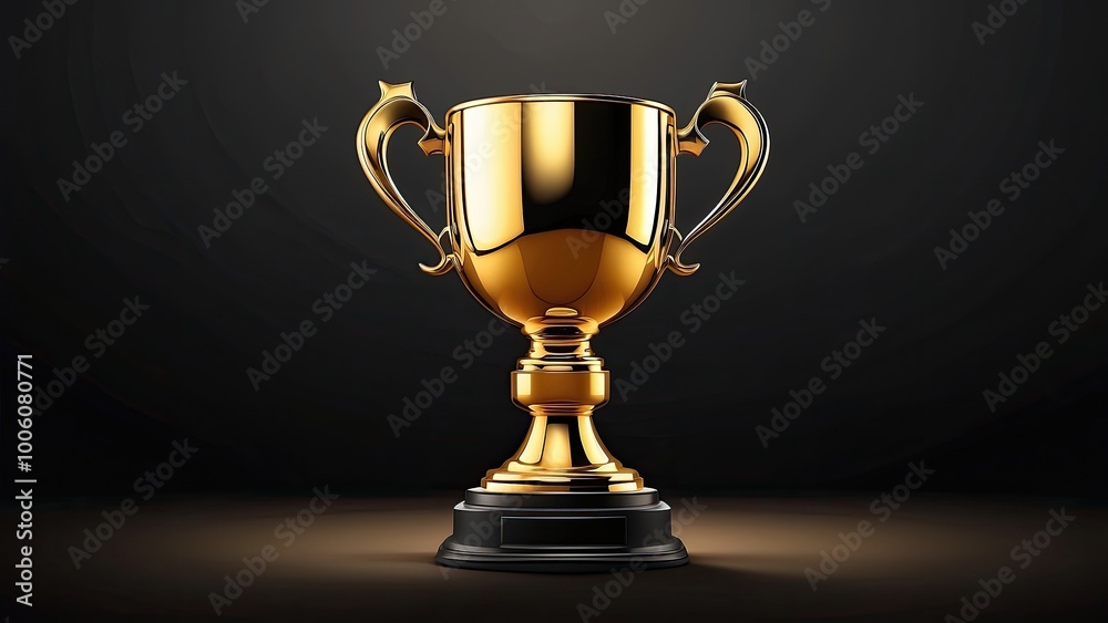 Shiny golden champion cup in 3D vector, spotlighted on a sleek black background, symbolizing victory and achievement. Shiny golden champion cup in 3D vector, spotlighted on a sleek black background, symbolizing victory and achievement.
