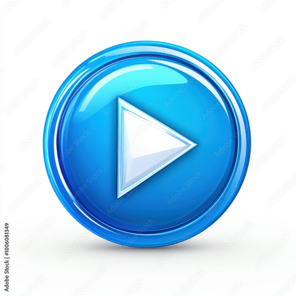 Blue Play Button Icon for Video Player Website with Music Symbol Blue Play Button Icon for Video Player Website with Music Symbol