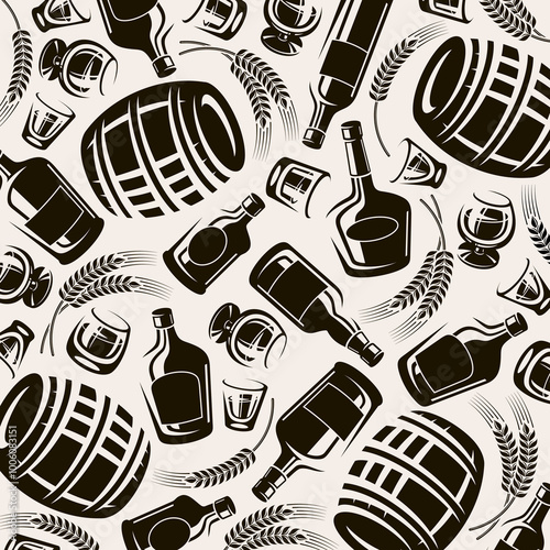 Whiskey background, pattern set. Collection icon whiskey. Vector