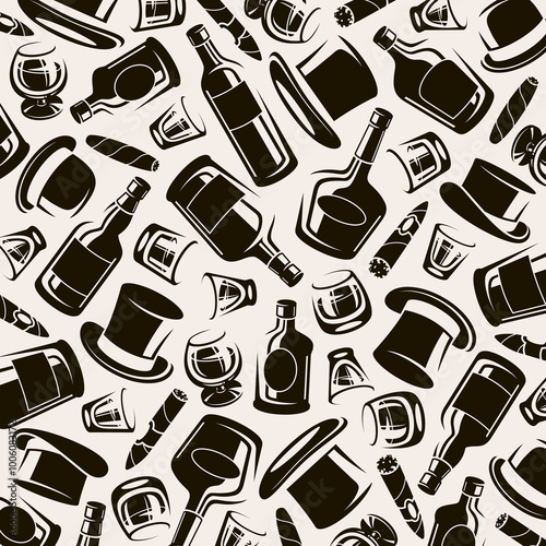 Whiskey background, pattern set. Collection icon whiskey. Vector