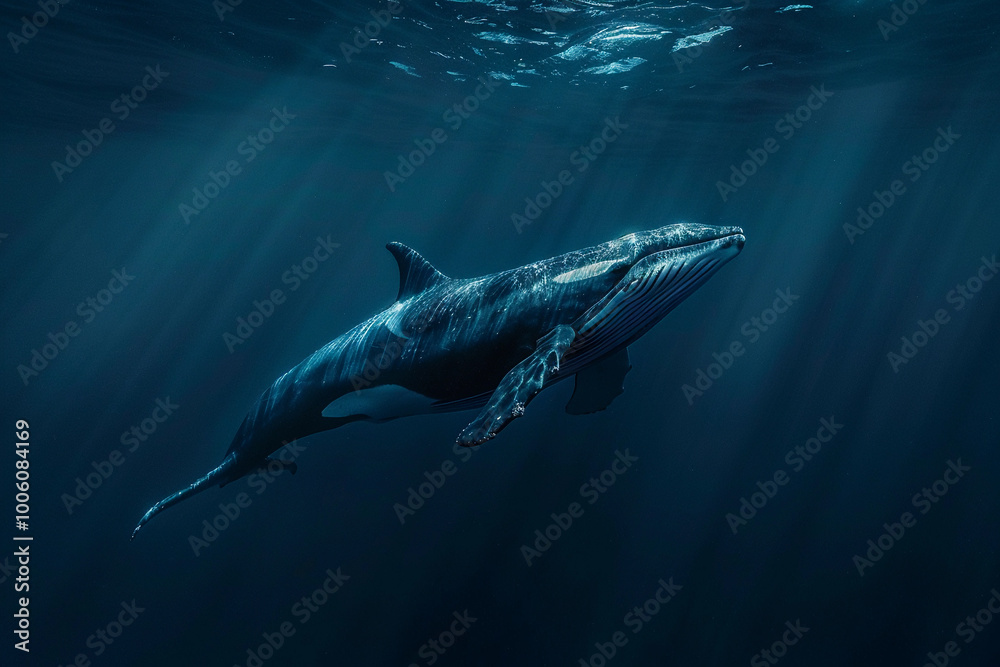 Fototapeta premium Fantastically beautiful majestic huge whale in ocean