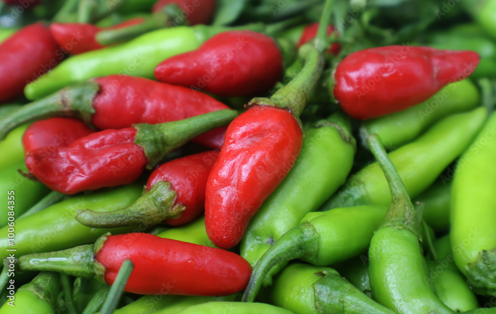 Chili, Fresh red and green chills at traditional market in sindh pakistan Chili, Fresh red and green chills at traditional market in sindh pakistan