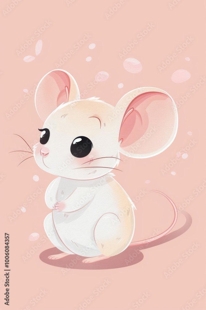 A cute cartoon mouse with a pink background. The mouse is looking at the camera with a smile on its face A cute cartoon mouse with a pink background. The mouse is looking at the camera with a smile on its face