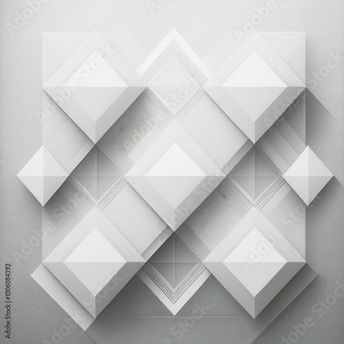 White background with diamond squares and triangle shapes layered in geometric design, white textured background illustration that is trendy and panoramic