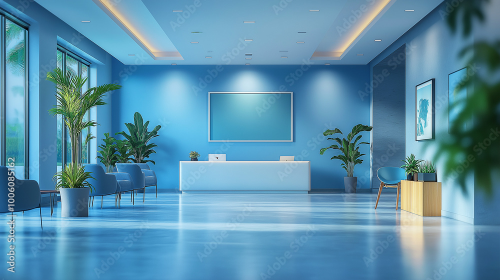 modern reception lounge with sofa, with logo mockup modern reception lounge with sofa, with logo mockup