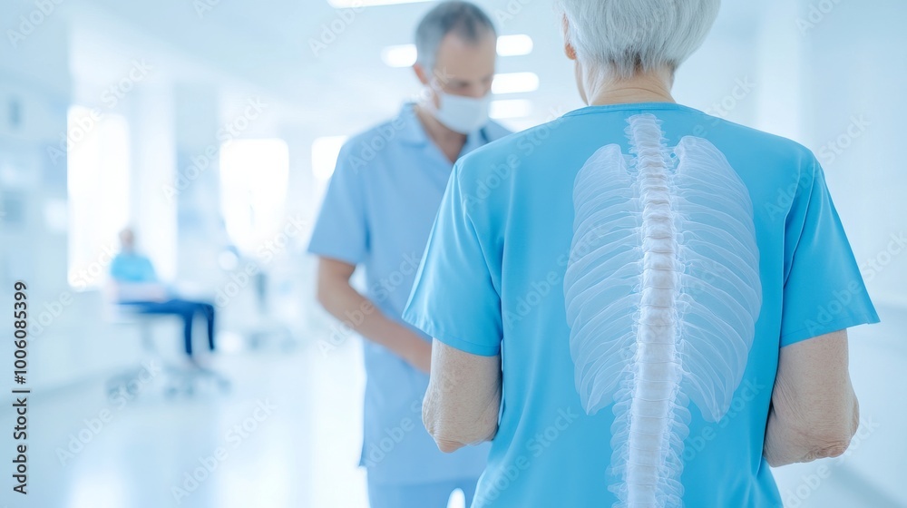 Fototapeta premium 2409_210.a candid moment of a male physiotherapist checking in with a female patient during her back massage, fostering a supportive environment in a wellness-focused clinic