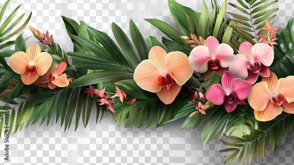 Vibrant Orchid and Leaf Composition Vibrant Orchid and Leaf Composition