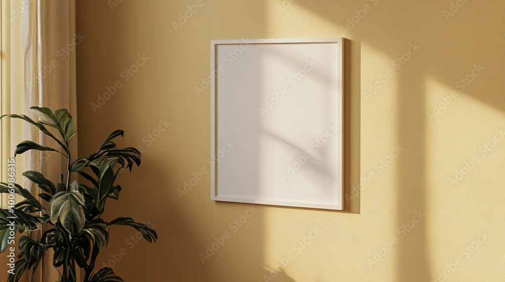 Sleek Minimalist Black Frame on White Wall Modern Design Element for Stock Photos, frame mockup, white solid wall background