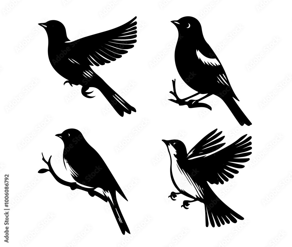 Fototapeta premium set of silhouettes of birds, a collection of birds