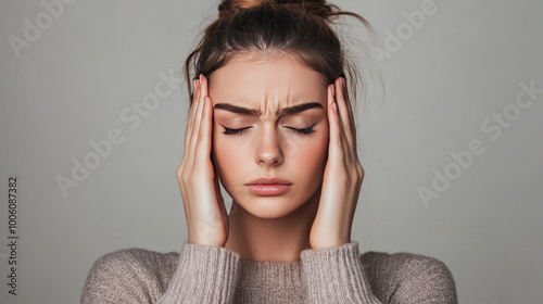 Worried young woman with migraine