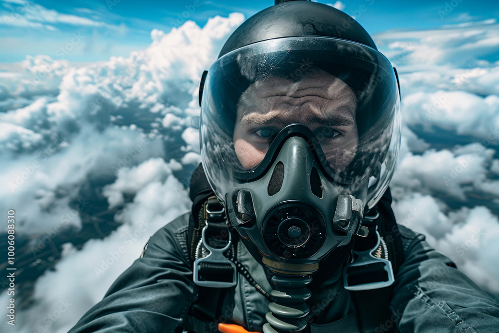 Parachutist with parachute makes heavenly adventure against backdrop of landscape