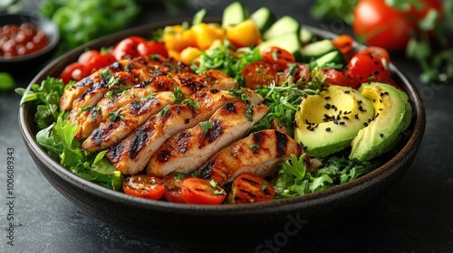 Grilled Chicken Salad Bowl with Avocado